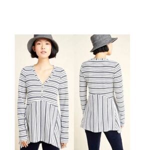 Anthropologie Maeve Striped V-Neck Long Sleeve Thermal Top Medium